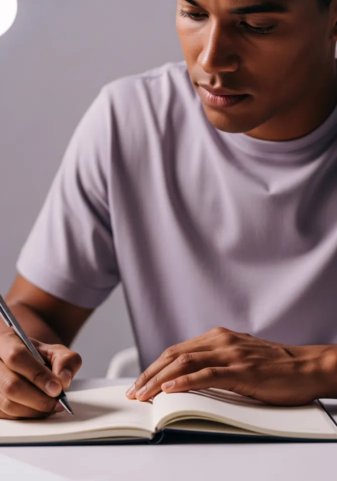 Pessoa portuguesa focada escrevendo